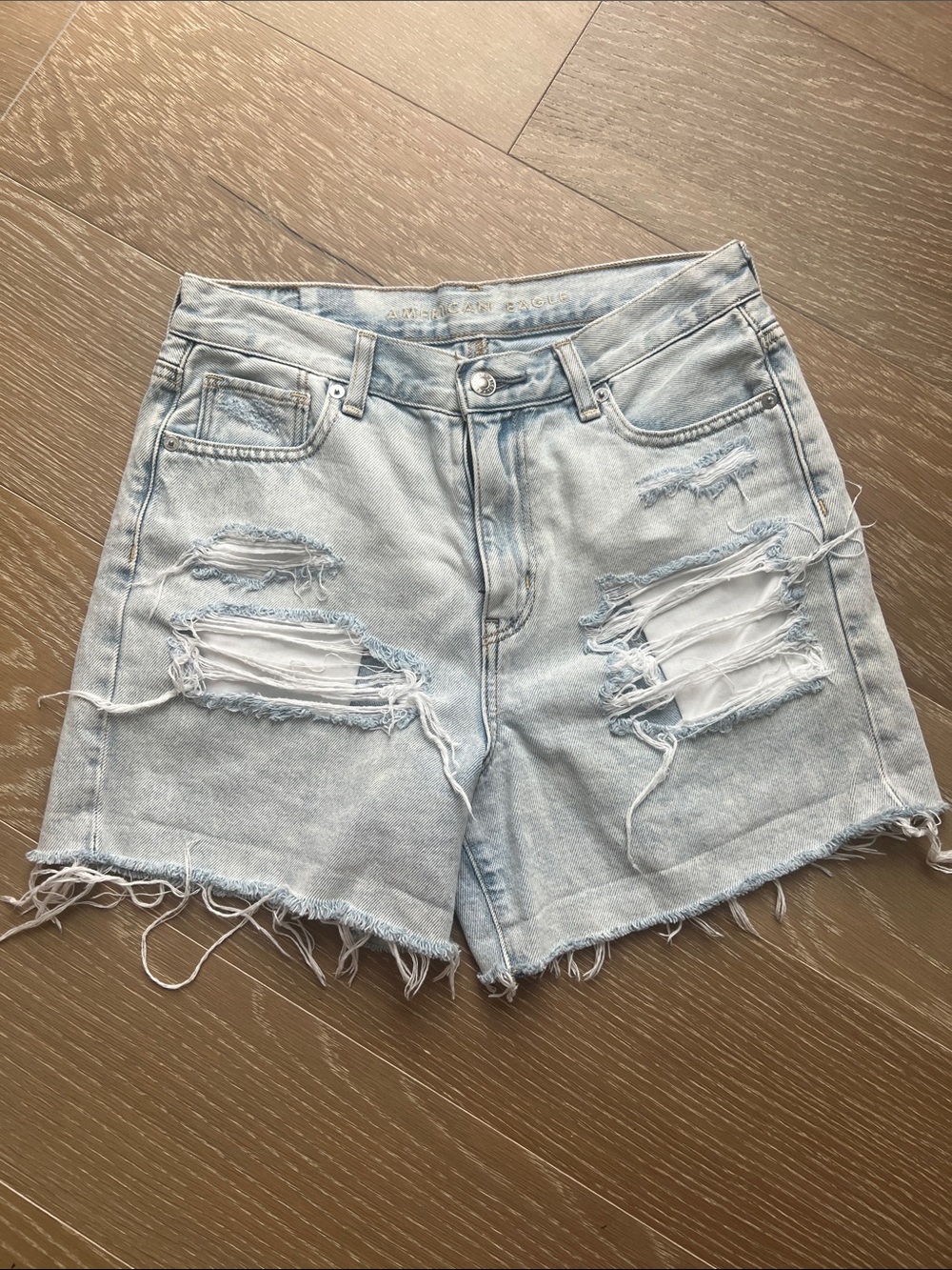 Light Blue Distressed Denim Shorts - Women's Casual Cutoffs